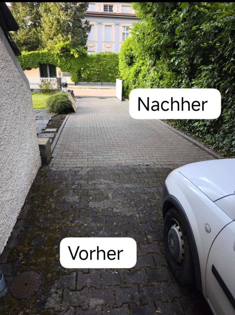 Vorher-Nacher einer Steinreinigung (Pflasterstein)